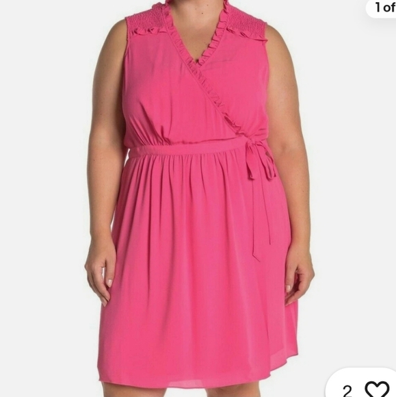 CeCe By Cynthia Steffe Hot Pink Sleeveless Ruffled Wrap Dress Size Large - Picture 12 of 13